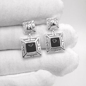 .925 Sterling Silver Square Black onyx Dangle Post Earring